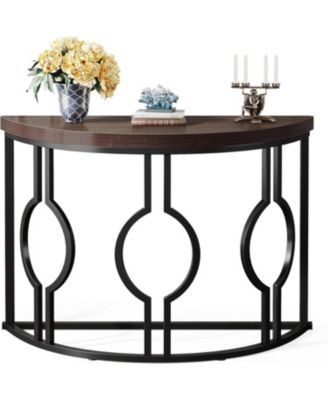 Industrial Half-Moon Console Table with Geometric Base and 43-Inch Semi-Circle Top, Accent Sofa Table for Entryway, Hallway or Living Room