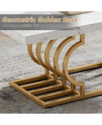 47-Inch Faux Marble Coffee Table with Geometric Frame, Rectangular Center Table for Living Room