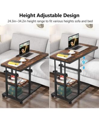 Adjustable C Table with Wheels, Tiltable Laptop Stand & TV Tray with Shelves for Sofa, Bedside, or Couch