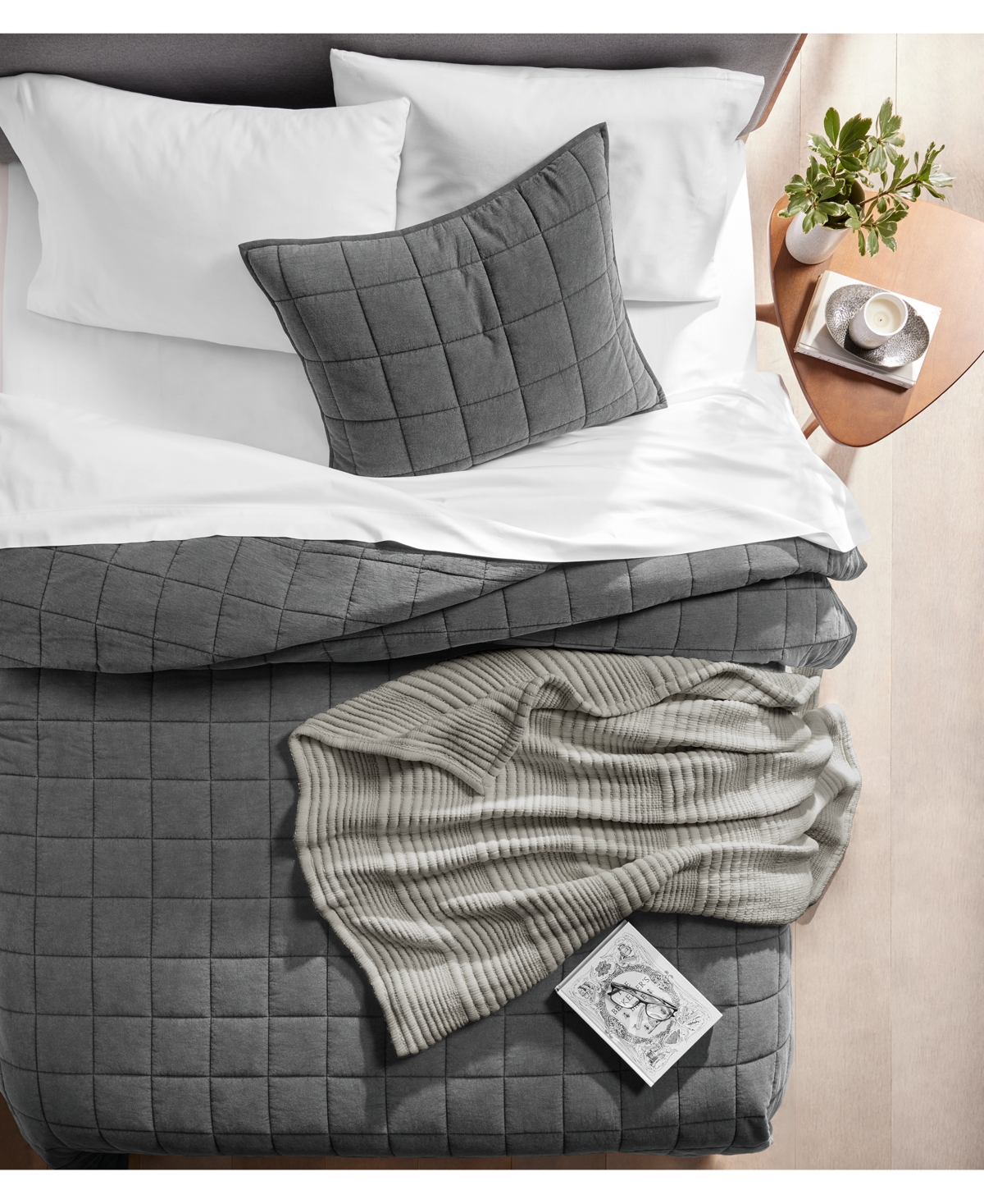 Oake Stonewashed Check Coverlet Set, King, Exclusively At Macy's In Charcoal