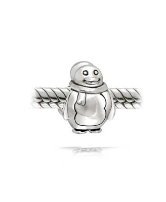 Cute Fat Cartoon Christmas Holiday Snowman Penguin With Scarf Winter Charm Bead Sterling Silver Fits European Bracelet