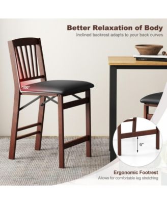Set of 2 Counter Height Chairs Folding Kitchen Island Stool with Padded Seat-Brown