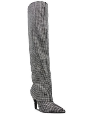 women's sapphire rhinestone mesh dress boots Knee High Boots Diamante Mesh Boots Women's Sapphire Rhinestone Mesh Dress  Boots Unforgettable Slay