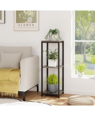 3-Tier Tall Metal Plant Stand Corner Plant Holder with Anti-tipping Device-Black & Gray