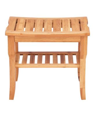Bathroom Bamboo Shower Chair Bench with Storage Shelf