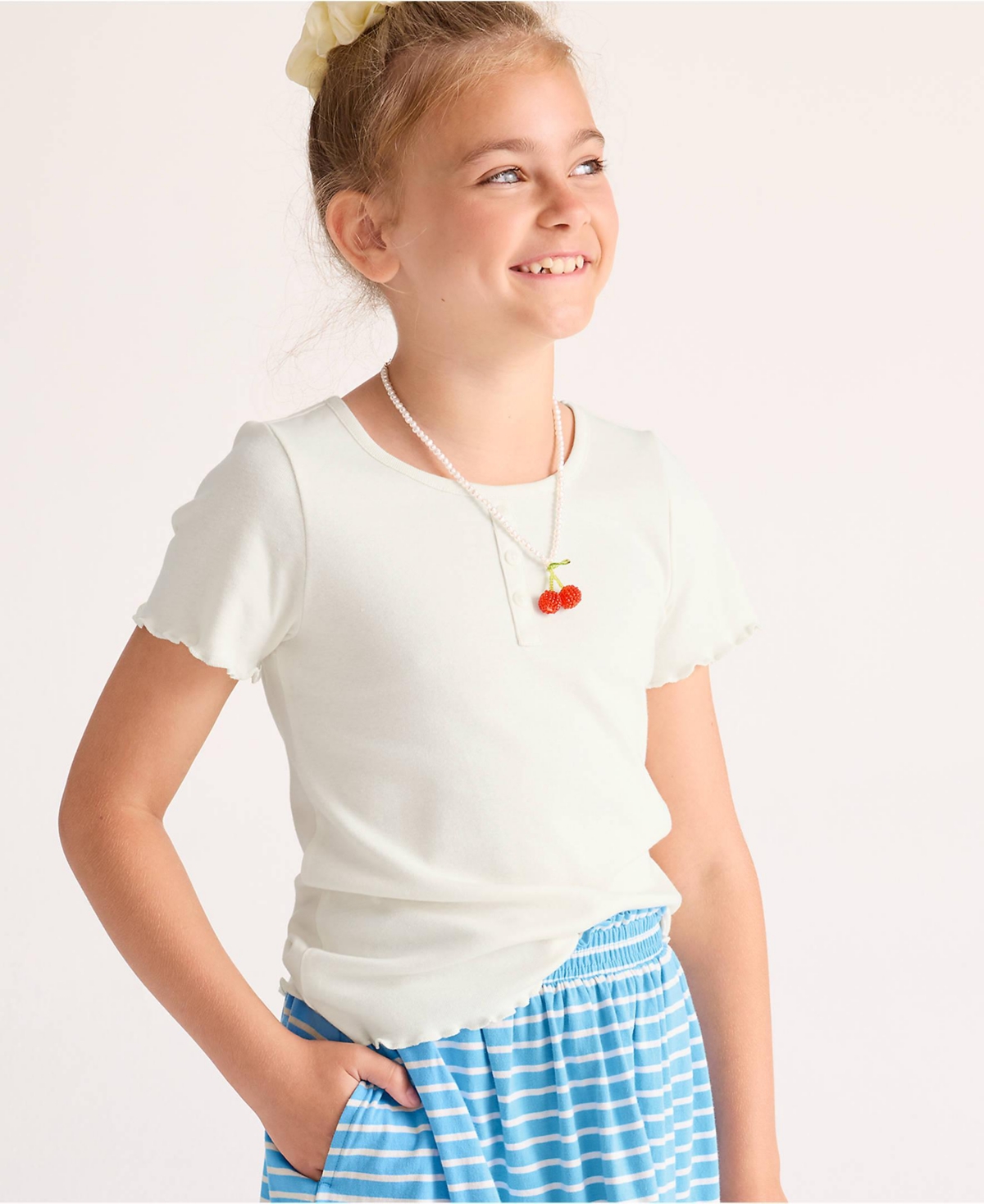 Lands' End Girls Short Sleeve Ribbed Henley T-Shirt