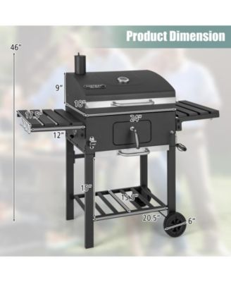 Outdoor BBQ Charcoal Grill with 2 Foldable Side Table and Wheels