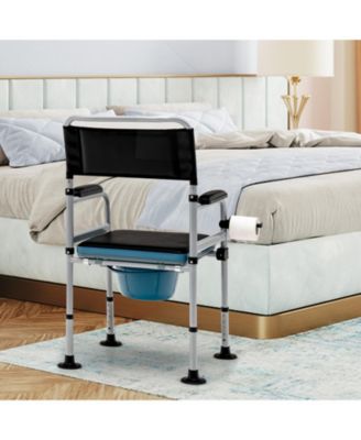 4-in-1 Folding Bedside Commode Chair with Detachable Bucket and Towel Holder