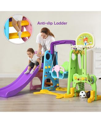 6 In 1 Toddler Climber and Swing Set w/ Basketball Hoop & Football Gate Backyard