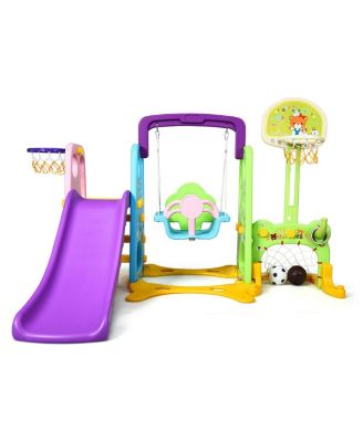 6 In 1 Toddler Climber and Swing Set w/ Basketball Hoop & Football Gate Backyard