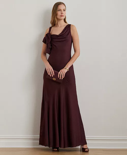 women's charmeuse cowlneck gown