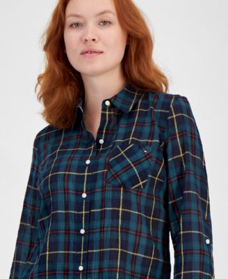 tommy hilfiger dress shirts women Womens L Shirt Button Up Preppy Roll Tab Sleeves Blue Utility New Shirting made with Oxford cloth is soft Home | Plaza Del Caribe