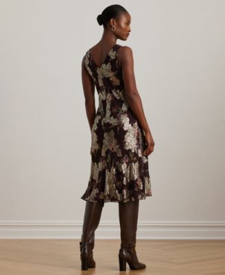 open lace back dress Vintage Ralph Lauren Floral Printed Lamé Silk Organza - Champagne  Gold/Muted Purple main image 1