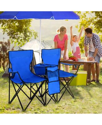Portable Folding Picnic Double Chair W/Umbrella Table