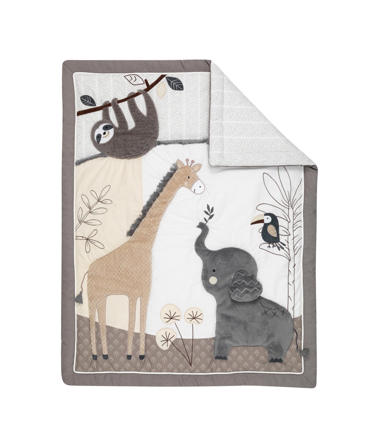 Lambs & Ivy Baby Jungle Animals 4-PieceWhite/Taupe Bedding Set - Gray