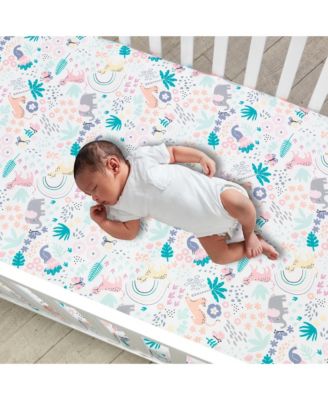 Rainbow Jungle Elephant/Leopard 3-Piece Baby Crib Bedding Set