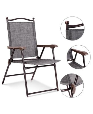 Set of 2 Patio Folding Sling Back Chairs Camping Deck Garden Beach