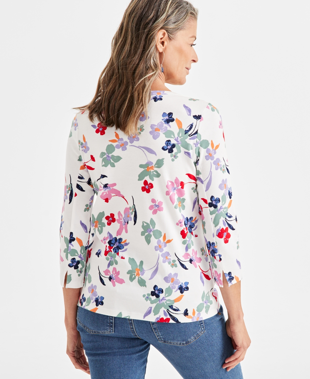 Style & Co Petite Floral Dance Cotton Knit Top, Created for Macy's