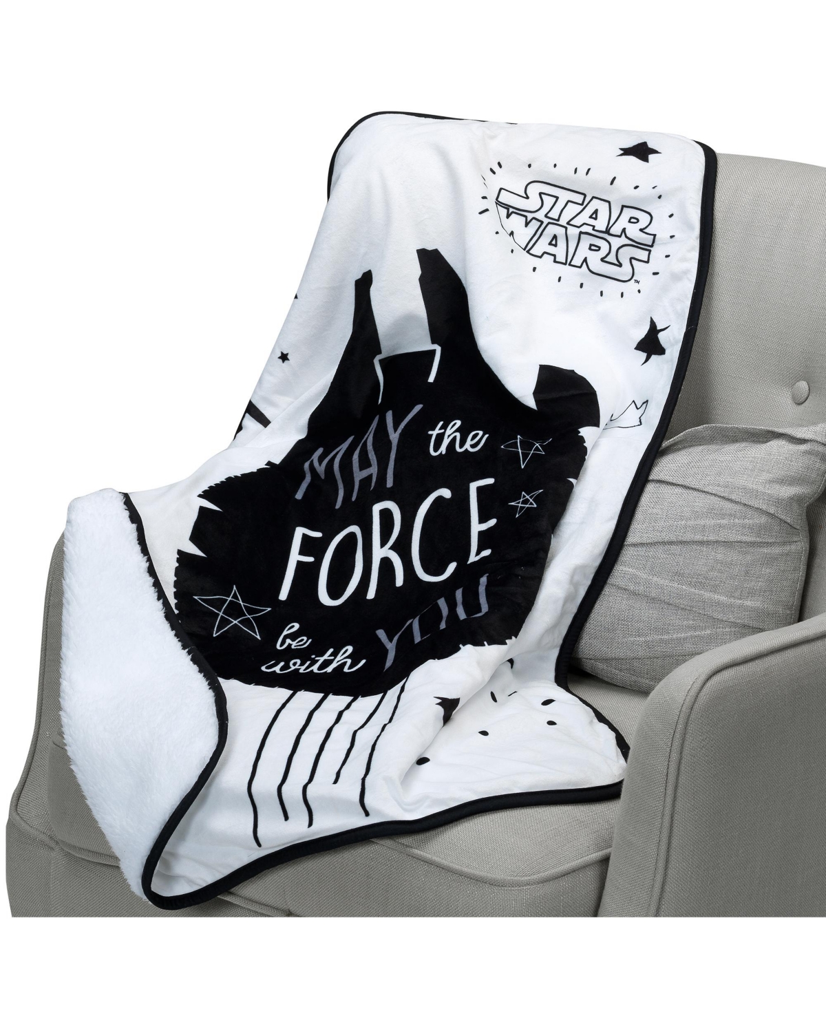 Lambs & Ivy Star Wars Millennium Falcon BlackSoft Faux Shearling Baby Blanket - White