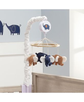 Playful Elephant Blue/White Musical Baby Crib Mobile Soother Toy
