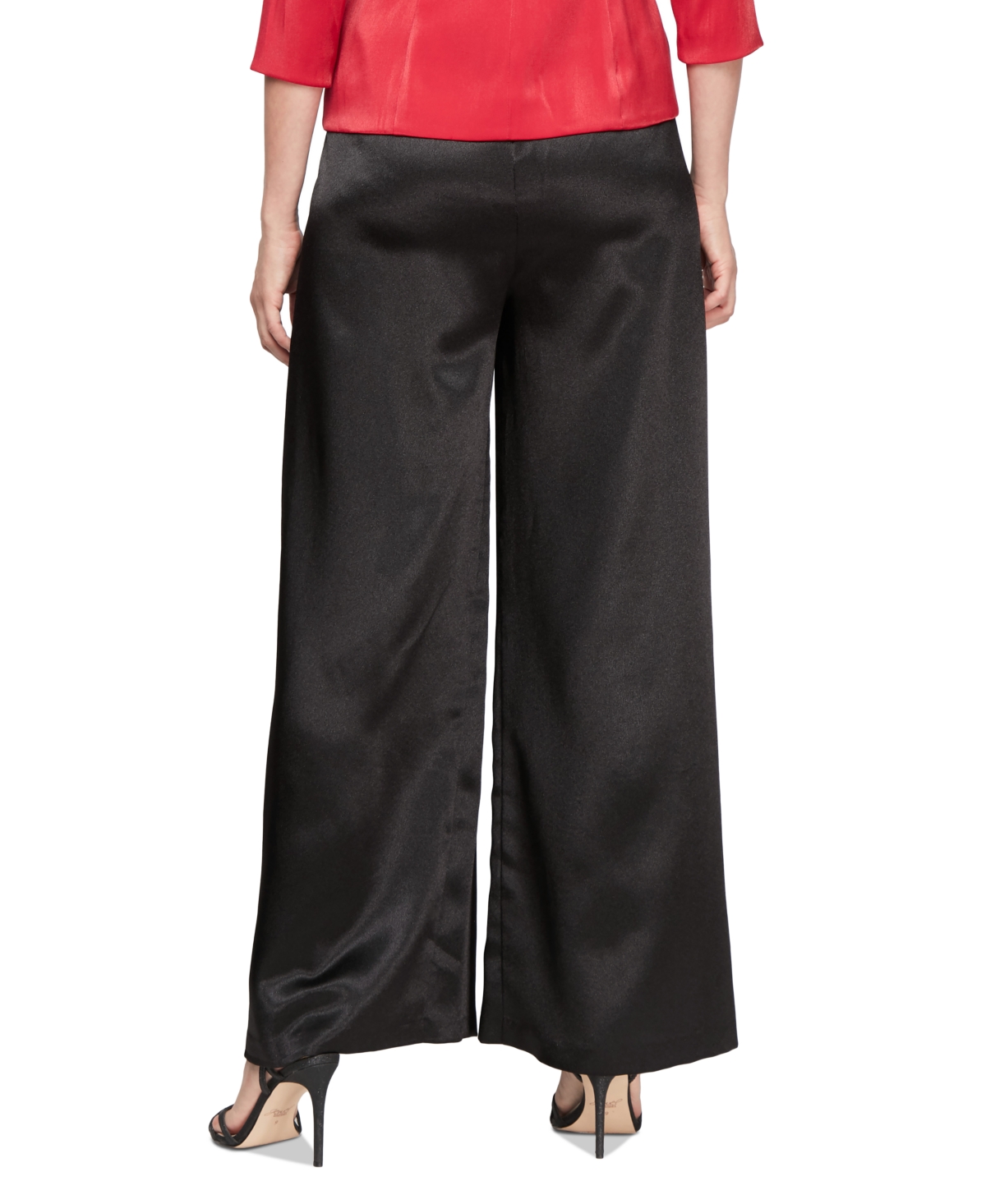 Alex Evenings Women's High Rise Wide-Leg Satin Pants