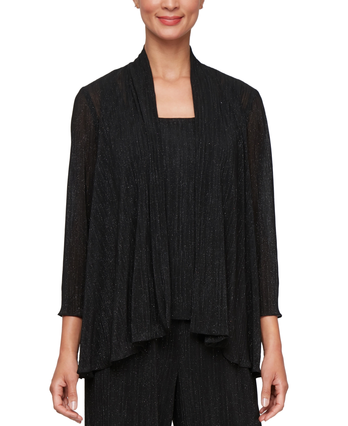 ALEX EVENINGS WOMEN'S SPARKLE CHIFFON JACKET & TOP SET 