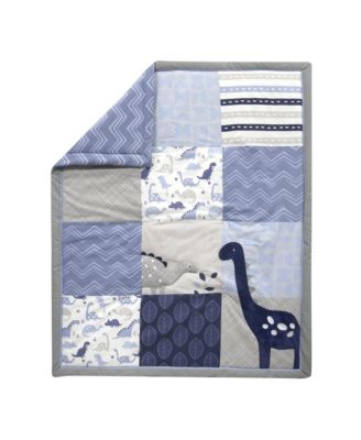 Roar Blue/Gray/White Dinosaur 3-Piece Nursery Baby Crib Bedding Set