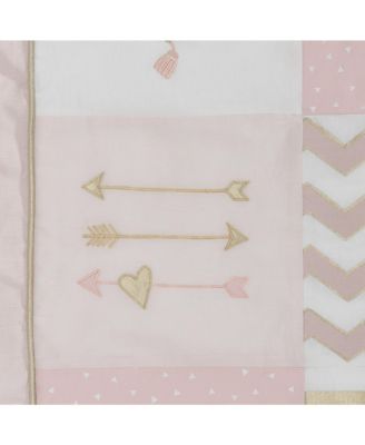 Baby Love Metallic Gold/Pink/White Hearts, Stripes and Chevrons 4-Piece Nursery Crib Bedding Set