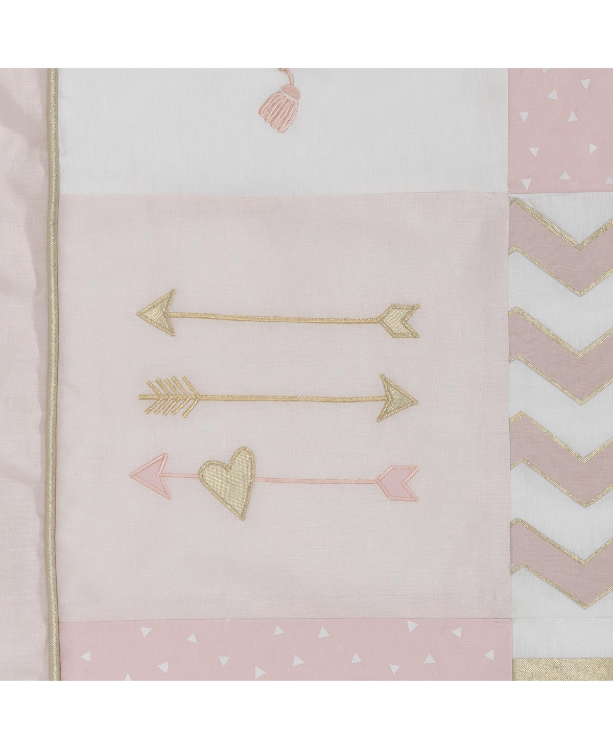 Lambs & Ivy Baby Love Metallic GoldWhite Hearts, Stripes and Chevrons 4-Piece Nursery Bedding Set - Pink