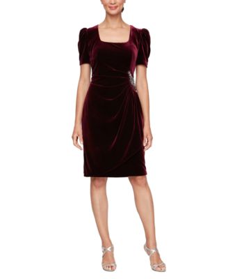 Alex Evenings Women's Velvet Puff-Sleeve Beaded Dress - Macy's