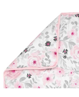 Blossom Pink Watercolor Floral 3-Piece Baby Crib Bedding Set