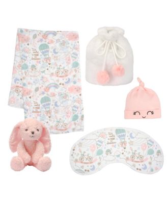 5 Piece Pink/White Bunny Infant/Newborn Baby Gift Set w/ Swaddle