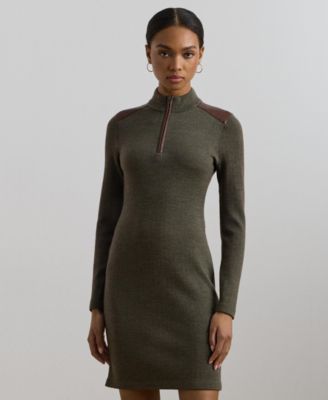 Lauren Ralph Lauren Women's Faux-Leather-Trim Merino Wool Dress - Macy's