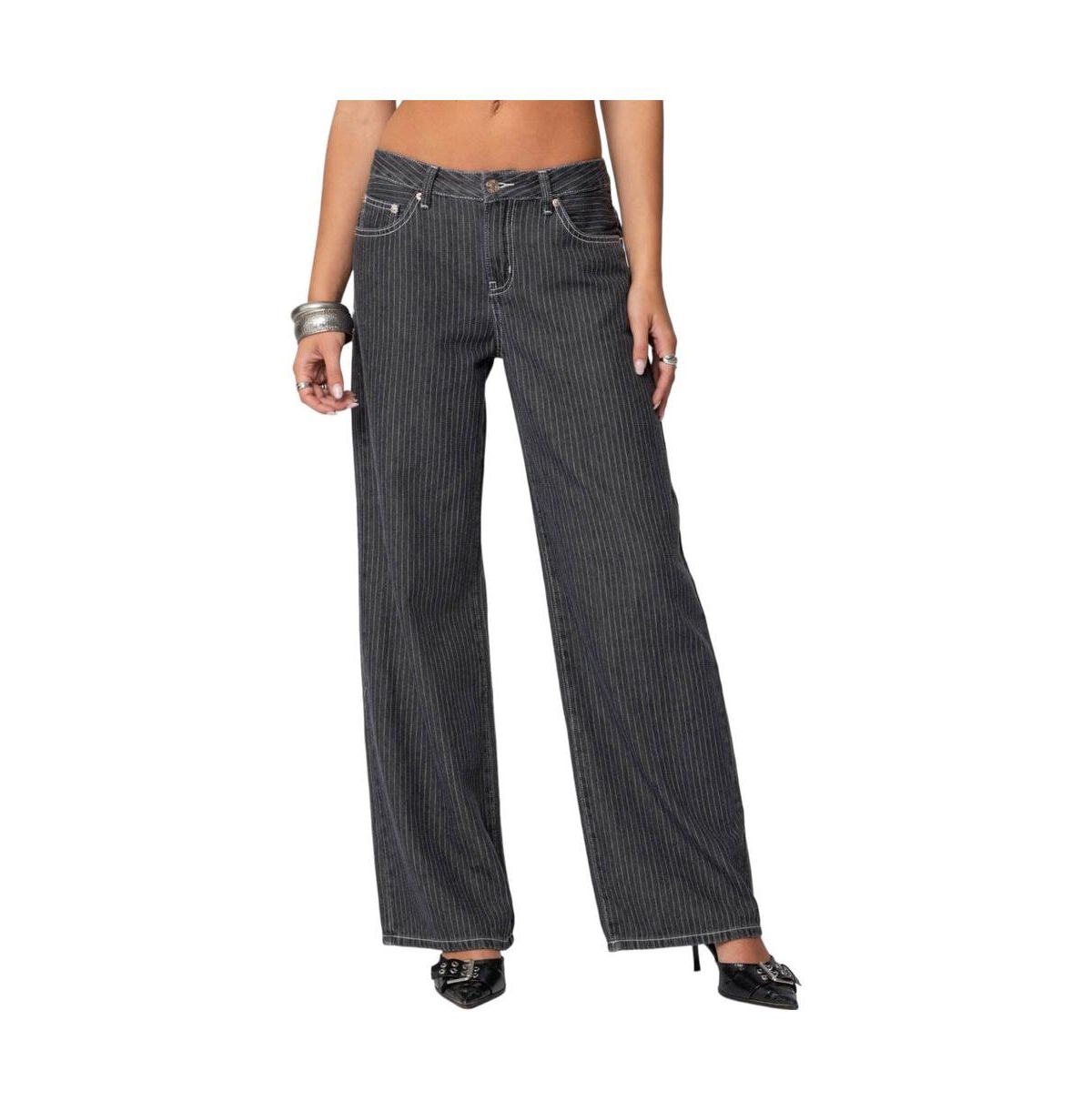 Edikted Women's Pinstripe Low Rise Jeans