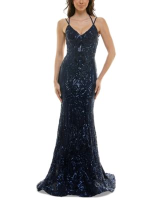 B Darlin - Juniors' Sequined Lace-Up Gown