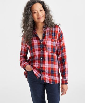 Style & Co - Petite Windowpane-Plaid Button-Front Perfect Shirt