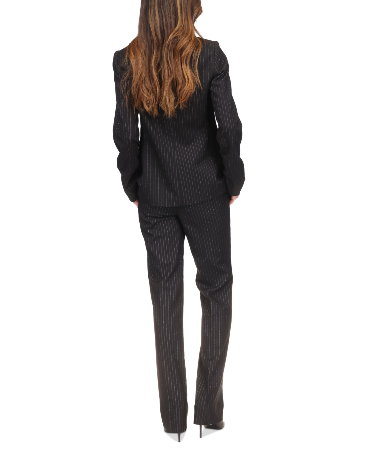 Michael Michael Kors Women's Metallic Pinstripe Cutaway Blazer - Black  Silver