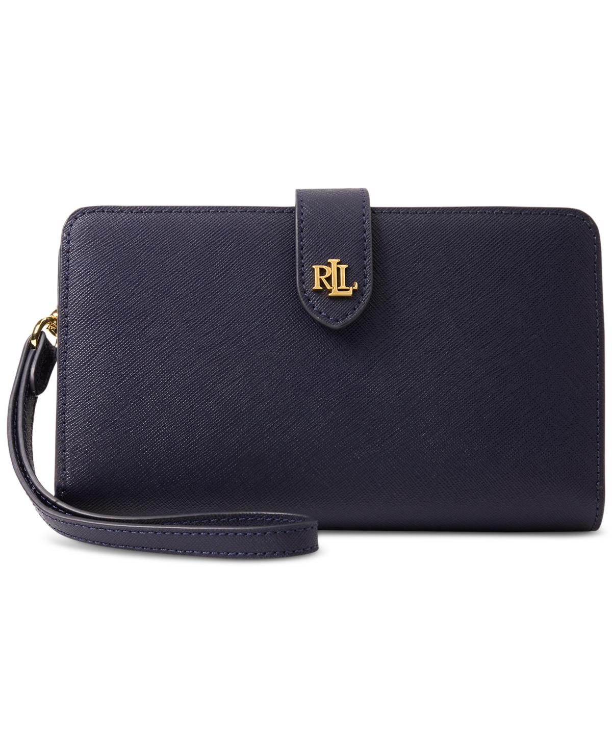 Ralph Lauren Crosshatch Leather Tech Wristlet In Navy