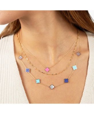 Small Bubblegum Pink Single Clover Necklace 14K Gold