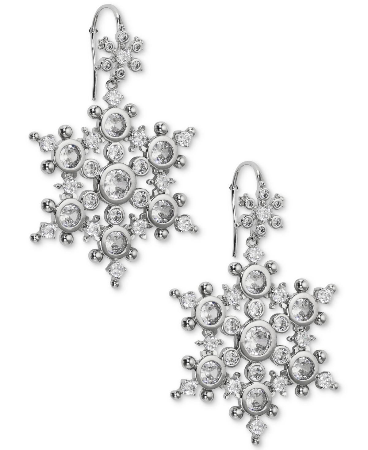 By Nadri Silver-Tone Cubic Zirconia Snowflake Drop Earrings - Rhodium