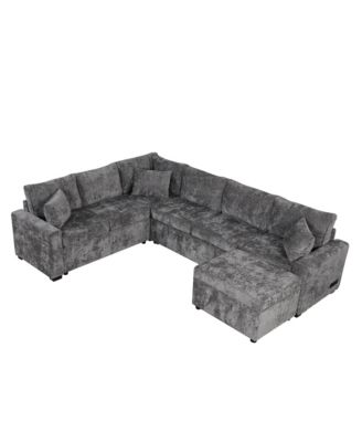 112" Sectional Pull-out Sofa with Storage Ottoman