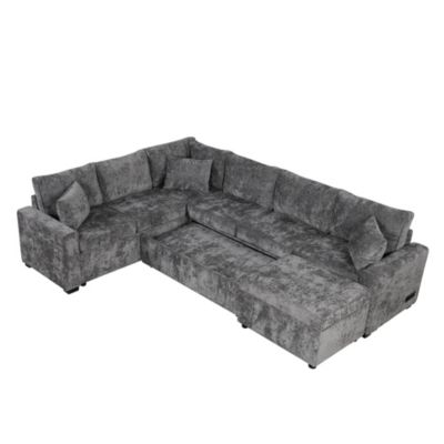 112" Sectional Pull-out Sofa with Storage Ottoman
