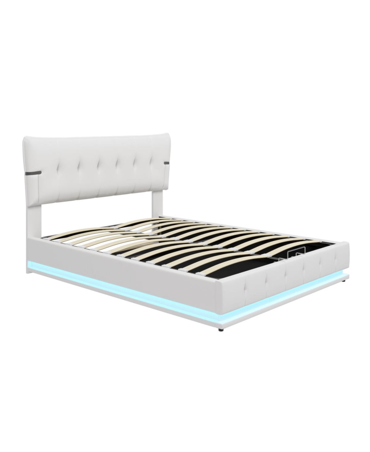 Streamdale Furniture Queen Size Upholstered Hydraulic Storage Bed with Rgb Led Light