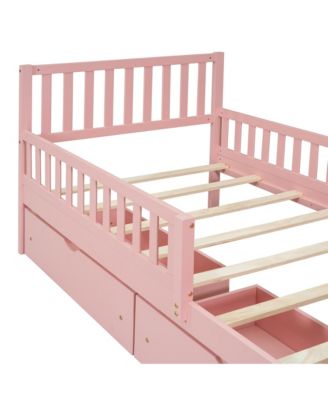 Streamdale Twin Wood Platform Bed with Guardrails and Storage