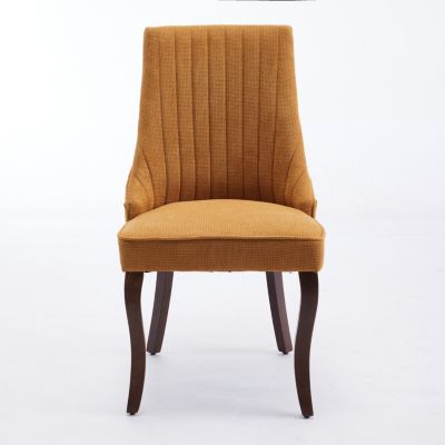 Streamdale Rayon-Flocked Dining Chairs with Solid Wood Legs, Set of 2 (Gold)