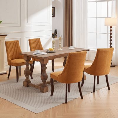 Streamdale Rayon-Flocked Dining Chairs with Solid Wood Legs, Set of 2 (Gold)