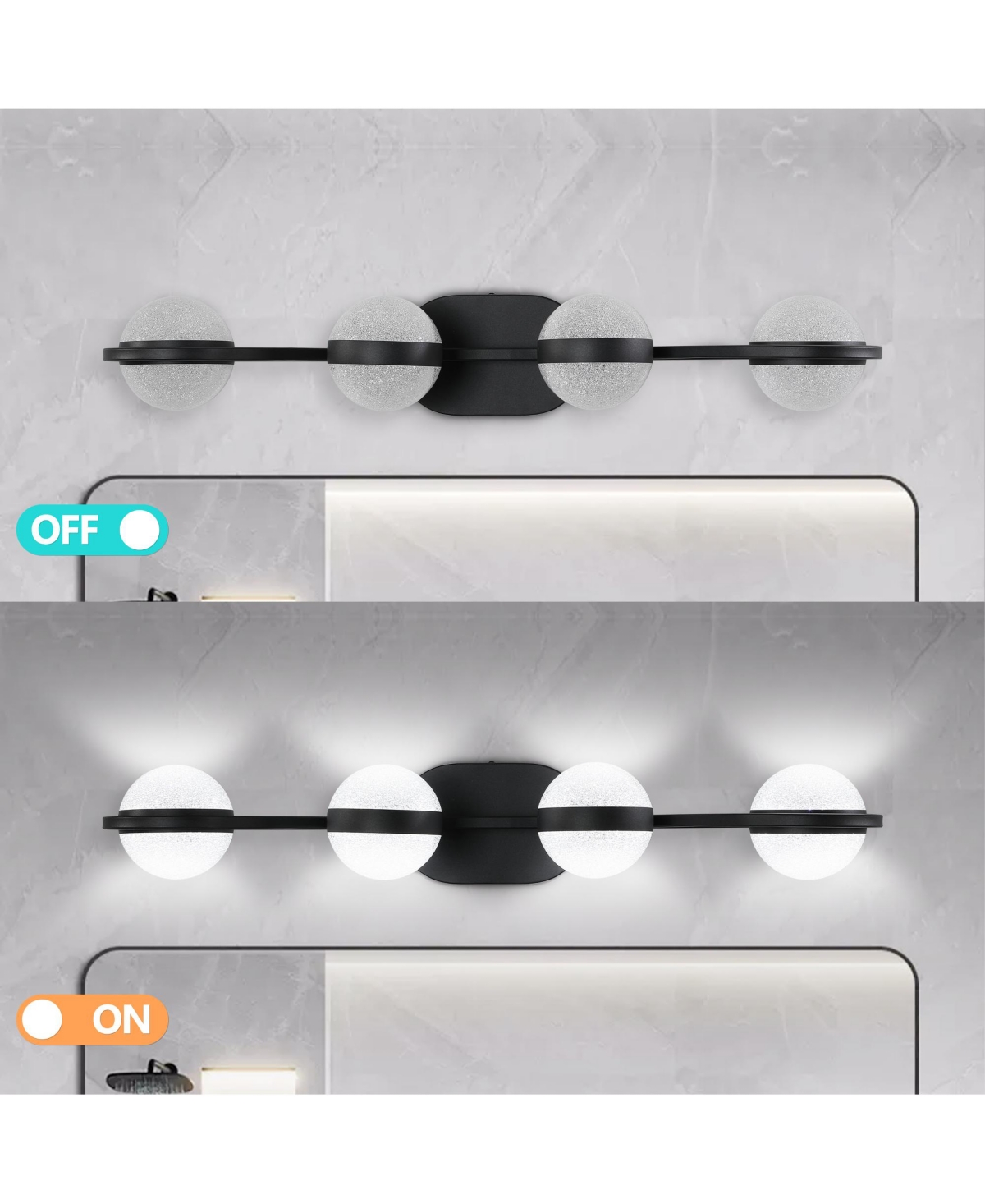 Minimalist Led Vanity Light with Frosted Glass Shades in Black