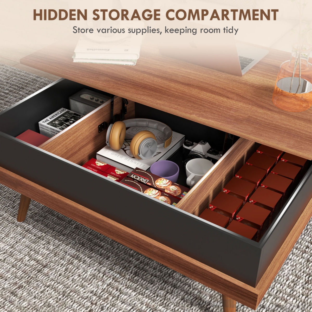 Streamdale Furniture Lift Top Coffee Table with Hidden Compartments