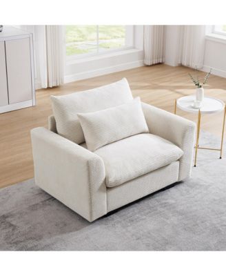 Beige Corduroy Single Sofa Accent Chair with Pillow