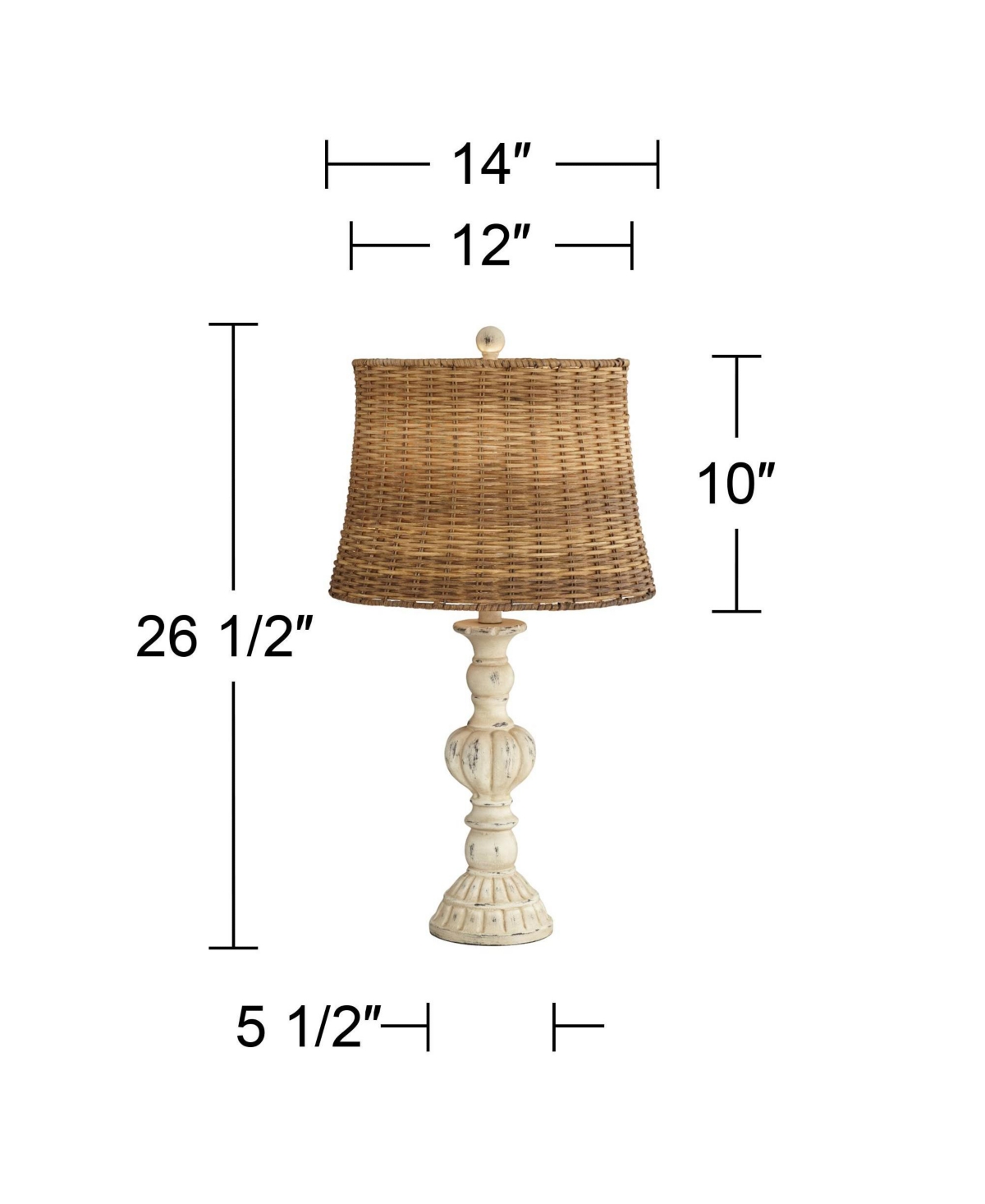 John Timberland Trinidad Country CottageTable Lamps High Set of 2 Antique White Candlestick Tropical Rattan Tapered Drum Shade for Livi